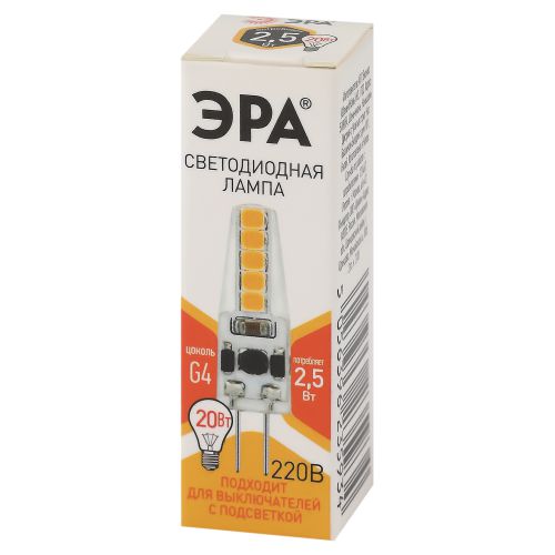 Изображение Лампа светодиодная LED-JC-2.5W-220V-SLC-827-G4 JC 2.5Вт капсула G4 тепл. бел. 220В ЭРА Б0049091