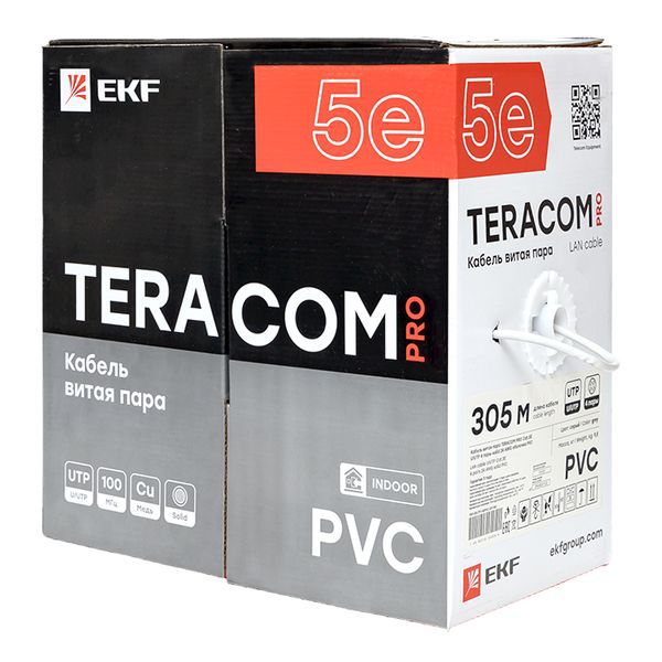 Изображение Кабель витая пара U/UTP кат.5E 4 пары 24 AWG solid PVC сер. TERACOM PRO PRO EKF TRP-5EUTP-04PVC-GY-IN3