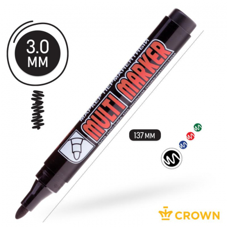 Изображение Маркер перманентный "Multi Marker" 3мм пулевидный черн. Crown Б0048239