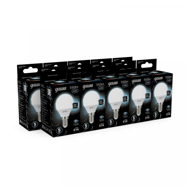Изображение Лампа светодиодная Black 6.5Вт P45 шар 4100К нейтр. бел. E14 550лм GAUSS 105101207