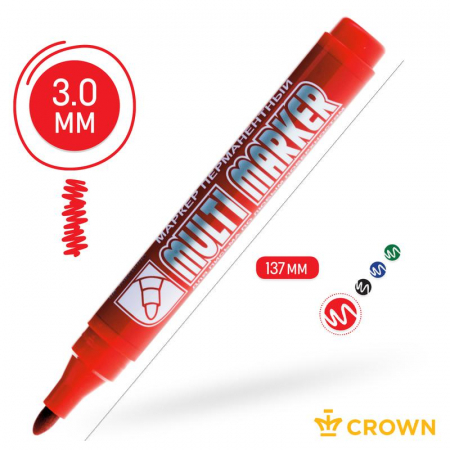 Изображение Маркер перманентный "Multi Marker" 3мм пулевидный крас. Crown Б0048241