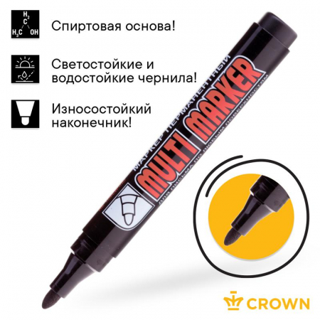 Изображение Маркер перманентный "Multi Marker" 3мм пулевидный черн. Crown Б0048239