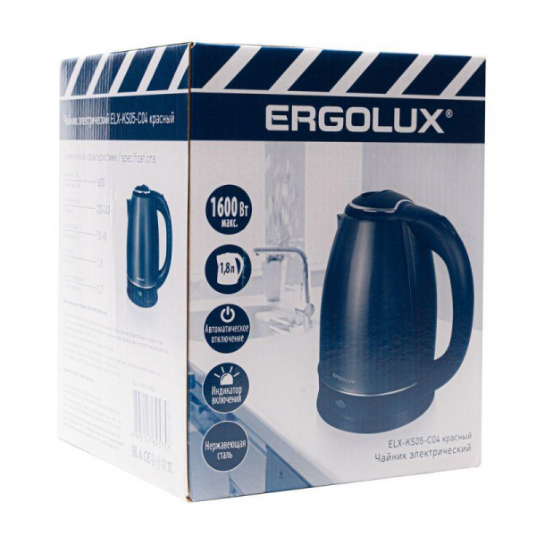 Изображение Чайник ELX-KS05-C04 1.8л 220-240В 1600Вт нерж.сталь красн. ПРОМО Ergolux 14926