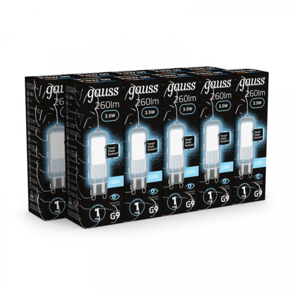 Изображение Лампа светодиодная Black 3.5Вт капсульная 4100К нейтр. бел. G9 260лм стекло GAUSS 107809203
