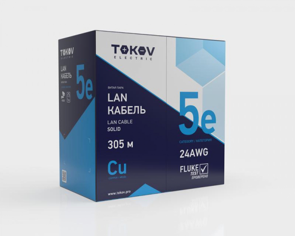 Изображение Кабель витая пара U/UTP 2х2х24AWG кат.5E PVC (м) TOKOV ELECTRIC TKE-C06-U22-5E-305-PVC