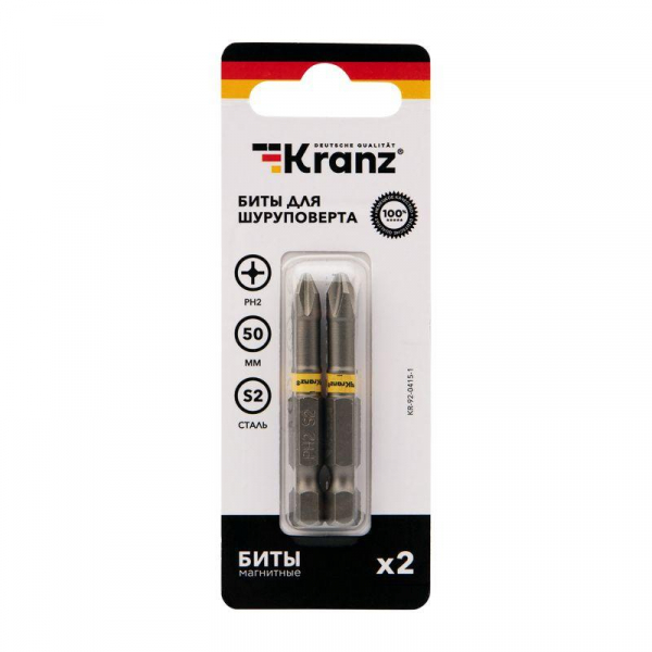 Изображение Бита PH2х50мм для шуруповерта (уп.2шт) Kranz KR-92-0415-1