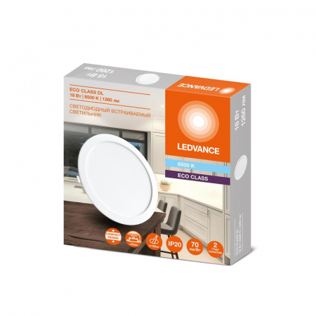 Изображение Светильник светодиодный Downlight DL 865 18Вт 6500К IP20 1260лм ДВО встраив. даунлайт круглый бел. LEDVANCE 4607194235568
