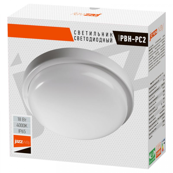 Изображение Светильник светодиодный "Банник" PBH-PC2-RA 18Вт 4000К IP65 ЖКХ ДБП кругл. пылевлагозащ. бел. Pro JazzWay 5003507A