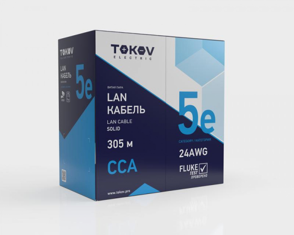 Изображение Кабель витая пара U/UTP 4х2х24 AWG кат.5E ССA PVC TOKOV Light (м) TOKOV ELECTRIC TKL-C06-U42CCA-5E-305-PVC
