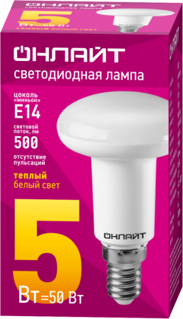Изображение Лампа светодиодная 71 651 OLL-R50-5-230-2.7K-E14 5Вт 2700К тепл. бел. E14 360лм 220-240В ОНЛАЙТ 71651