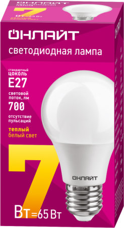 Изображение Лампа светодиодная 71 647 OLL-A60-7-230-2.7K-E27 7Вт грушевидная 2700К тепл. бел. E27 700лм 176-264В ОНЛАЙТ 71647