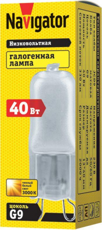 Изображение Лампа галогенная 94 232 JCD9 40Вт капсула G9 3000К 230В frost 2000h Navigator 94232