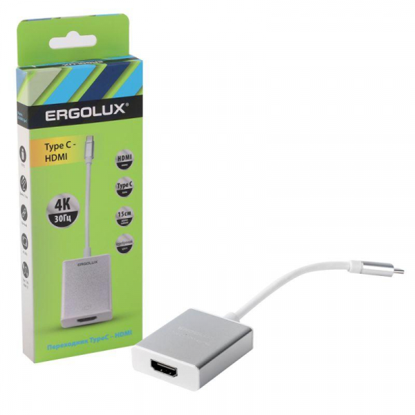 Изображение Переходник HDMI-Type C ELX-VA01-Type C пластик металлик коробка Ergolux 15300