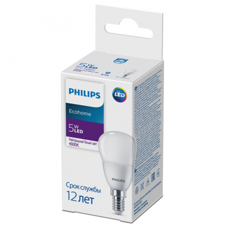 Изображение Лампа светодиодная Ecohome LED Lustre 5Вт 500лм E14 840 P46 Philips 929002970037