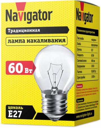 Изображение Лампа накаливания 94 312 NI-C-60-230-E27-CL (КНР) Navigator 94312