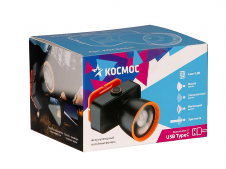 Изображение Фонарь налобный аккум. 10Вт Laser LED/ 1200мА.ч ABS пластик линза Френеля КОСМОС (KOC531Lit)