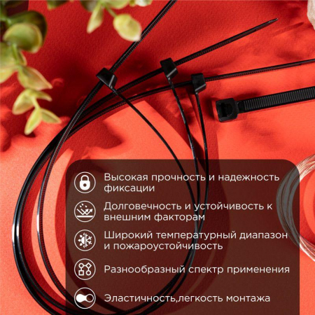 Изображение Хомут кабельный 4.8х450 нейл. черн. (уп.100шт) Rexant 07-0451-5