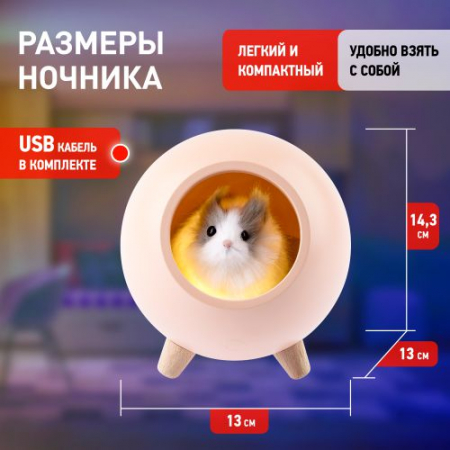 Изображение Светильник светодиодный NLED-468-1W-P ночник светодиодный "Хомяк" роз. Эра Б0052816