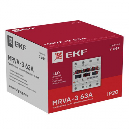 Изображение Реле напряжения и тока трехфазное с дисплеем MRVA-3 63A EKF MRVA-3-63A