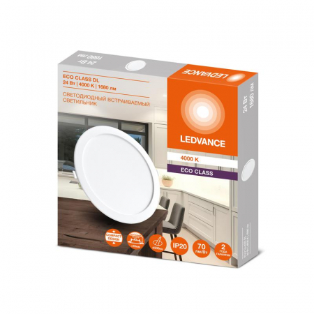 Изображение Светильник светодиодный Downlight DL 840 24Вт 4000К IP20 1680лм ДВО встраив. даунлайт круглый бел. LEDVANCE 4607194235582