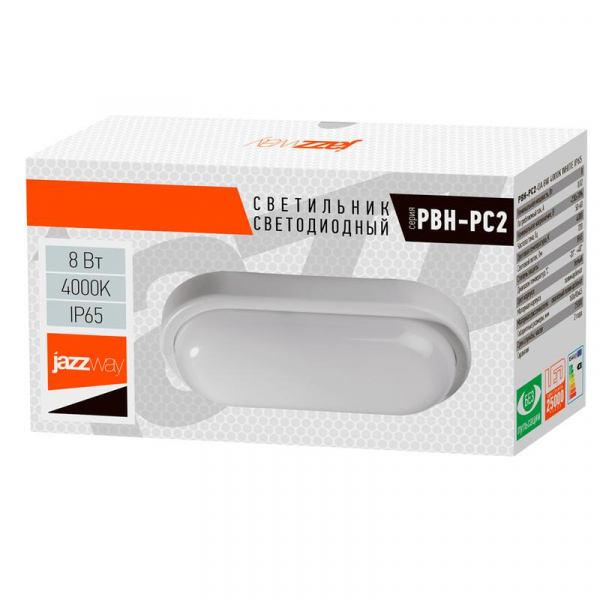 Изображение Светильник светодиодный "Банник" PBH-PC2-OA 8Вт 4000К IP65 ЖКХ ДБП овал. пылевлагозащ. бел. JazzWay 1035653