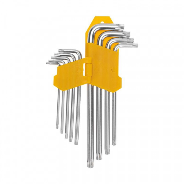 Изображение Набор ключей имбусовых Tamper-Torx 9шт ТТ10-ТТ50 закаленные удлиненные никель Kranz KR-12-5221