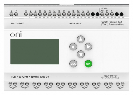 Изображение Модуль ЦПУ ПЛК 430 14 DI 10 RO 220В AC с экраном ONI PLR-430-CPU-14D10R-1AC-00