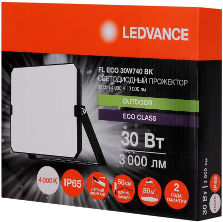 Изображение Прожектор светодиодный СДО FL ECO 30W 740 G4 уличный матов. стекло алюм. черн. LEDVANCE 4099854400070