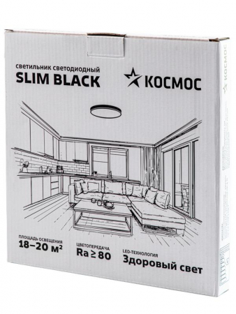 Изображение Светильник светодиодный SLIM BLACK 38Вт 4500К IP40 2650лм 230В 400х25мм КОСМОС KSlim38w_B4500K