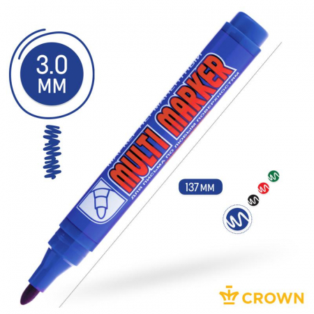 Изображение Маркер перманентный "Multi Marker" 3мм пулевидный син. Crown Б0048240