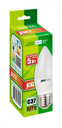 Изображение Лампа светодиодная PLED-ECO 5Вт C37 свеча 4000К нейтр. бел. E27 400лм 230В JazzWay 2855329A