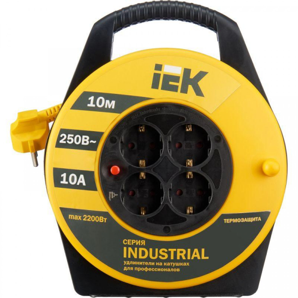 Изображение Удлинитель на катушке 4х10м с заземл. 10А IP20 Industrial УК10 3х1 термозащита IEK WKP14-10-04-10