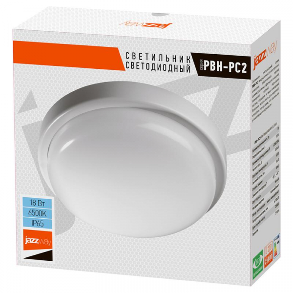 Изображение Светильник светодиодный "Банник" PBH-PC2-RA 18Вт 6500К IP65 ЖКХ ДБП кругл. пылевлагозащ. бел. Pro JazzWay 5032309