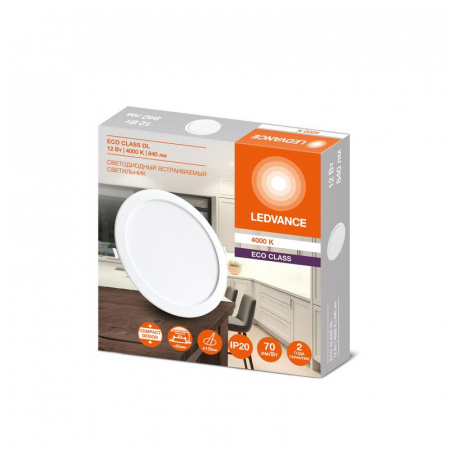 Изображение Светильник светодиодный Downlight DL 840 12Вт 4000К IP20 840лм ДВО встраив. даунлайт круглый бел. LEDVANCE 4607194235520