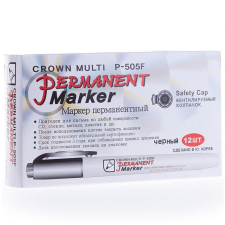 Изображение Маркер перманентный "Multi Marker Super Slim" 1мм пулевидный черн. Crown 08-8001