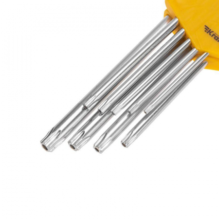 Изображение Набор ключей имбусовых Tamper-Torx 9шт ТТ10-ТТ50 закаленные удлиненные никель Kranz KR-12-5221