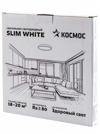 Изображение Светильник светодиодный SLIM WHITE 38Вт 4500К IP40 2650лм 230В 400х25мм КОСМОС KSlim38w_W4500K