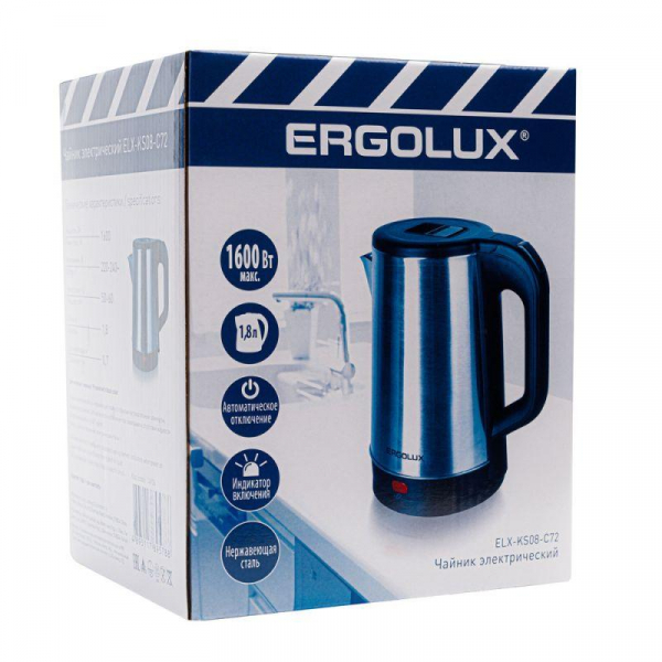 Изображение Чайник ELX-KS08-C72 ПРОМО нерж. сталь 1.8л 220-240В 1600Вт Ergolux матов./черн. 14924
