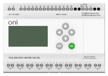 Изображение Модуль ЦПУ ПЛК 430 14 DI 10 RO 220В AC с экраном ONI PLR-430-CPU-14D10R-1AC-00