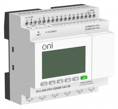 Изображение Модуль ЦПУ ПЛК 430 12 DI 6 RO 220В AC с Ethernet портом с экраном ONI PLC-430-CPU-12D06R-1AC-00
