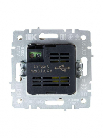 Изображение Розетка BRITE USB A+A 3.1А РЮ10-1-БрКр механизм беж. IEK BR-U21-D31-K10