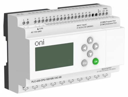 Изображение Модуль ЦПУ ПЛК 430 16 DI 10 RO 220В AC с Ethernet портом с экраном ONI PLC-430-CPU-16D10R-1AC-00