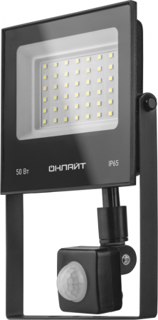 Прожектор светодиодный 90 687 OFL-02-50-6.5K-BL-IP65-LED 50Вт 6500К IP65 4000лм с датчиком движения черн. ОНЛАЙТ 90687